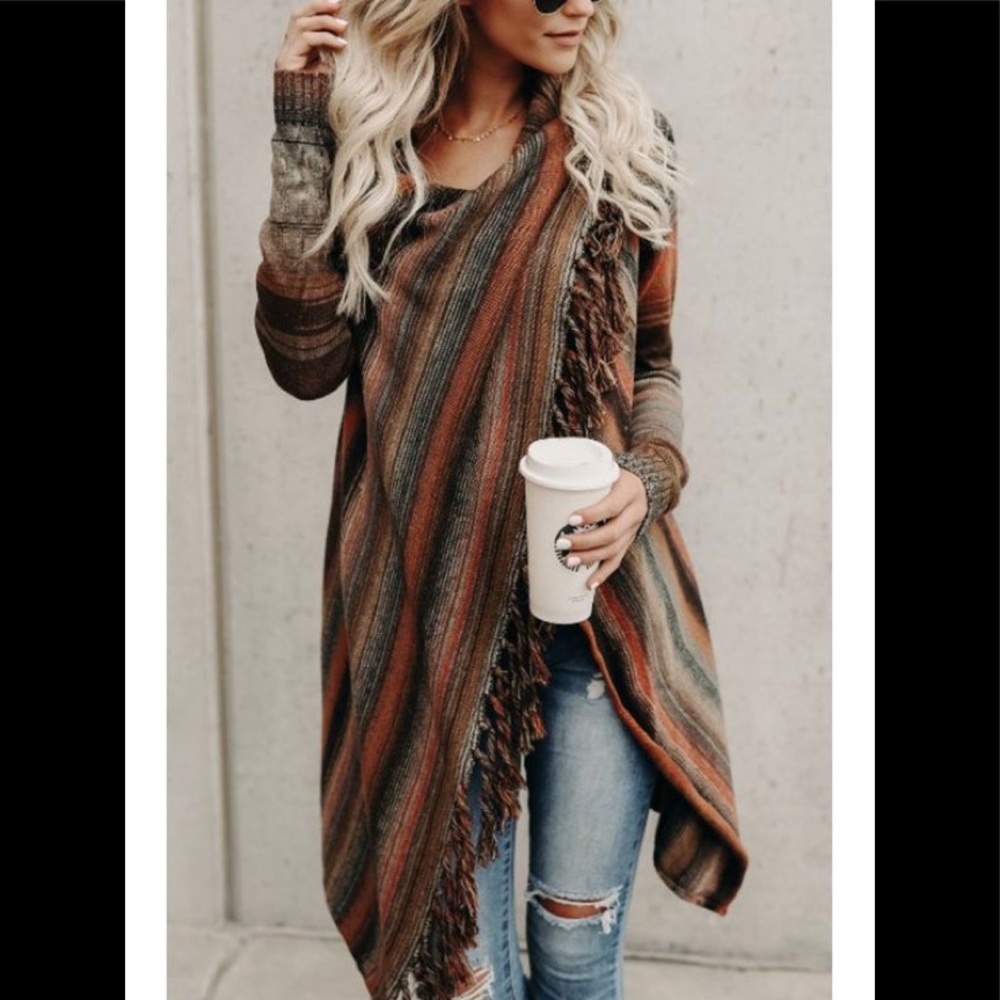 Scarf Knit Striped Cardigan Poncho